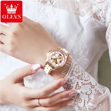 OLEVS 6622 Women's Diamond Automatic Watch – Elegant Butterfly Design, Waterproof, Luminous Mechanical Wristwatch