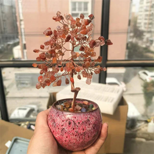 Natural Healing 7 Chakra Quartz Crystal Money Tree – DIY Ornaments with Copper Wire and Ceramic Bowl Base