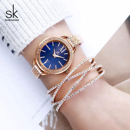 SK Women’s Watch and Bracelet Set – Fashion Bling Jewelry Gift Set with Necklace | Stylish Ladies Wristwatch Set