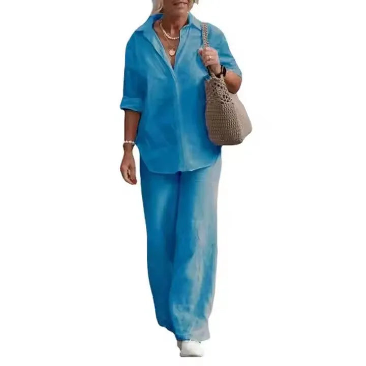 Women Casual Solid Color Pants Wide Leg Set