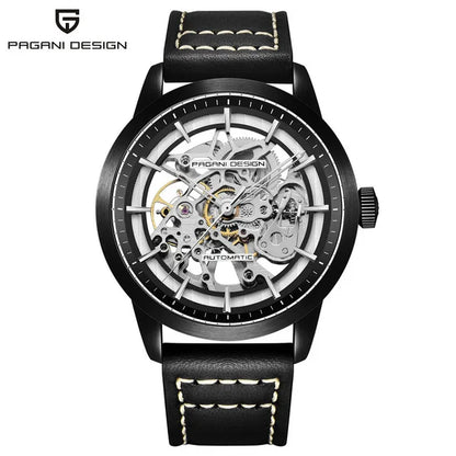 PAGANI DESIGN 1638 Men's Skeleton Watch - Luxury Mechanical Wristwatch, Hollow Dial, Leather Strap, Stylish Relogio Masculino