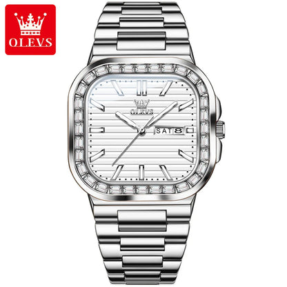OLEVS 9966 Men's Rose Gold Watch - Square Dial, Quartz Movement, Waterproof, Week & Date Display