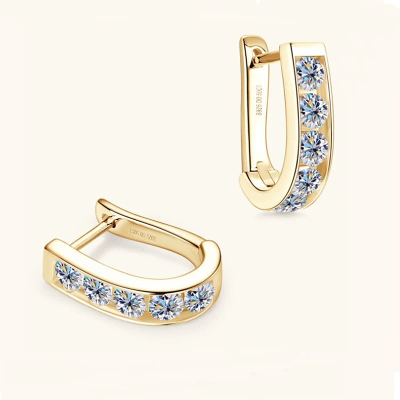 S925 Sterling Silver U-Shaped Moissanite Earrings 0.1ct, Minimalist Design, High-End Couple Style, Sweet & Modern Cora