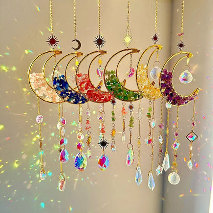 Natural Crystal Handmade Hanging Sun Catcher – Moon-Shaped Crystal Sun Catchers, Hanging Prisms & Rainbow Makers
