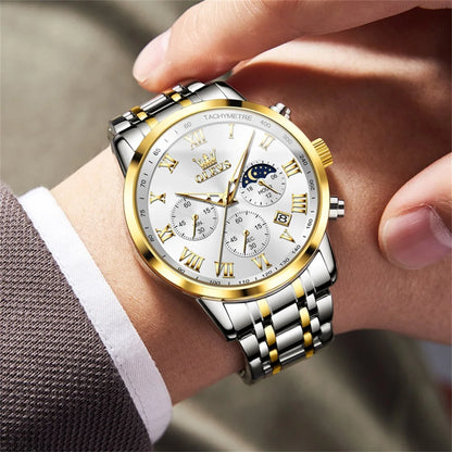 OLEVS 5529 Chronograph Watch – Waterproof Stainless Steel Luminous Sports Watch for Men