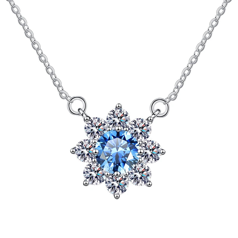 Luxury Jewelry: Sunflower 1CT Blue VVS1 Moissanite Pendant Necklace in S925 Sterling Silver – GRA Certified Women’s Gift