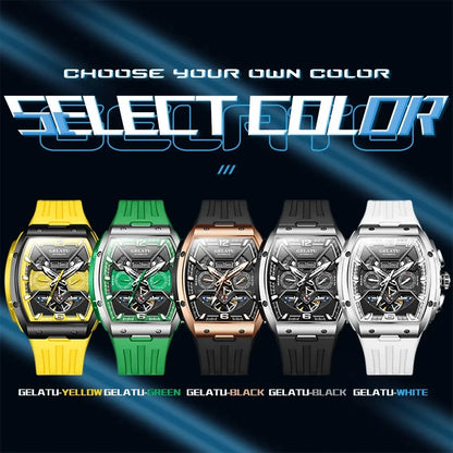 Gelatu 6013 Men's Waterproof Tourbillon Skeleton Automatic Mechanical Watch with Calendar & Luminous Hands