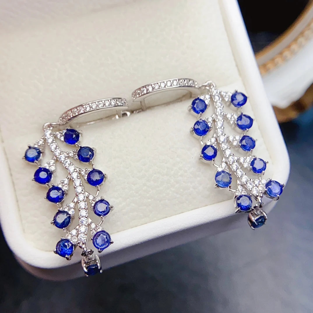 925 Sterling Silver Natural Sapphire Earrings – Fine Gemstone Jewelry for Women | Elegant September Birthstone Gift