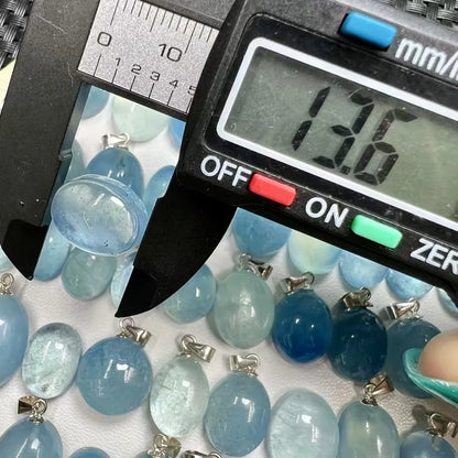 Natural Aquamarine Pendant – Oval Semi-Precious Stone Crystal Charm Jewelry with 925 Sterling Silver Buckle