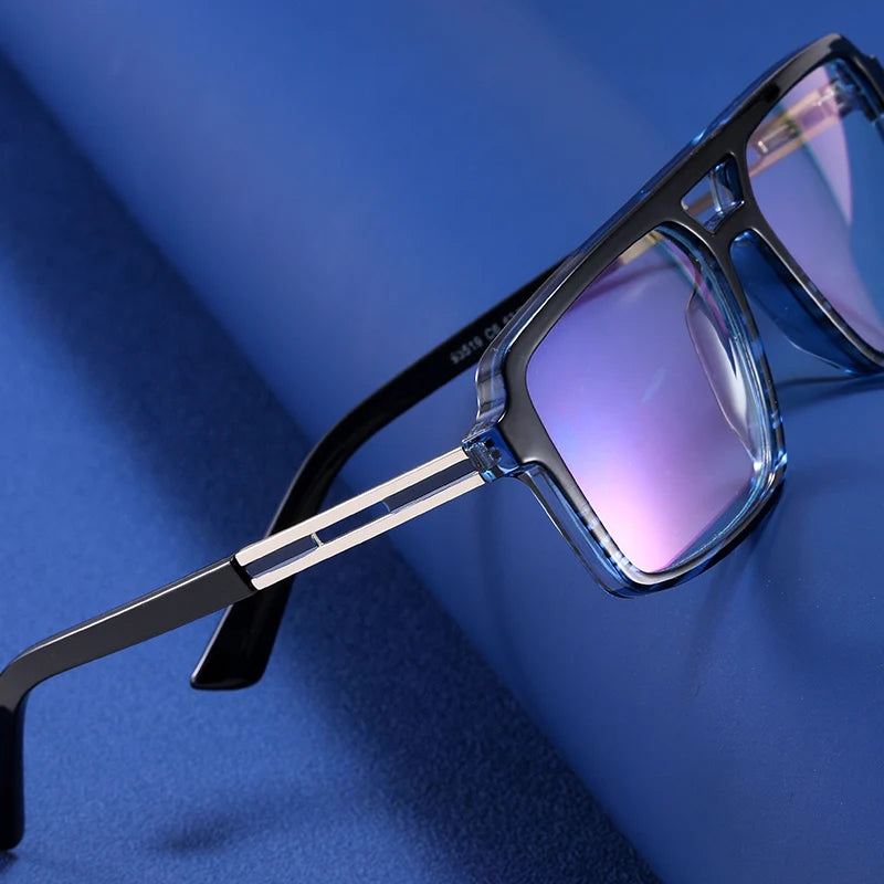 Men's Large Square Frame Glasses – TR90 + Metal Blue Light Blocking Double Bridge Eyewear