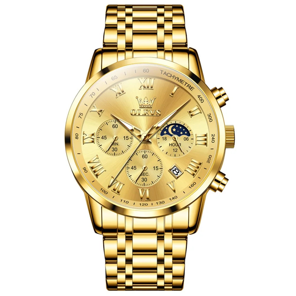 OLEVS 5529 Chronograph Watch – Waterproof Stainless Steel Luminous Sports Watch for Men