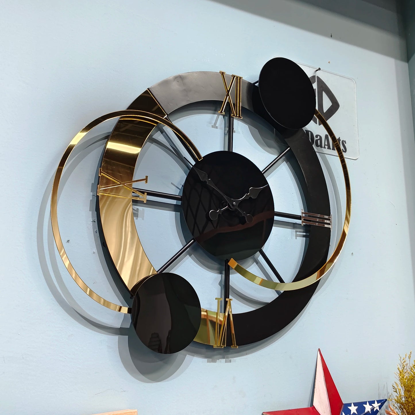 65x60cm Large Metal Frame Wall Clock – Minimalist Modern Black Needle Art Home Decor