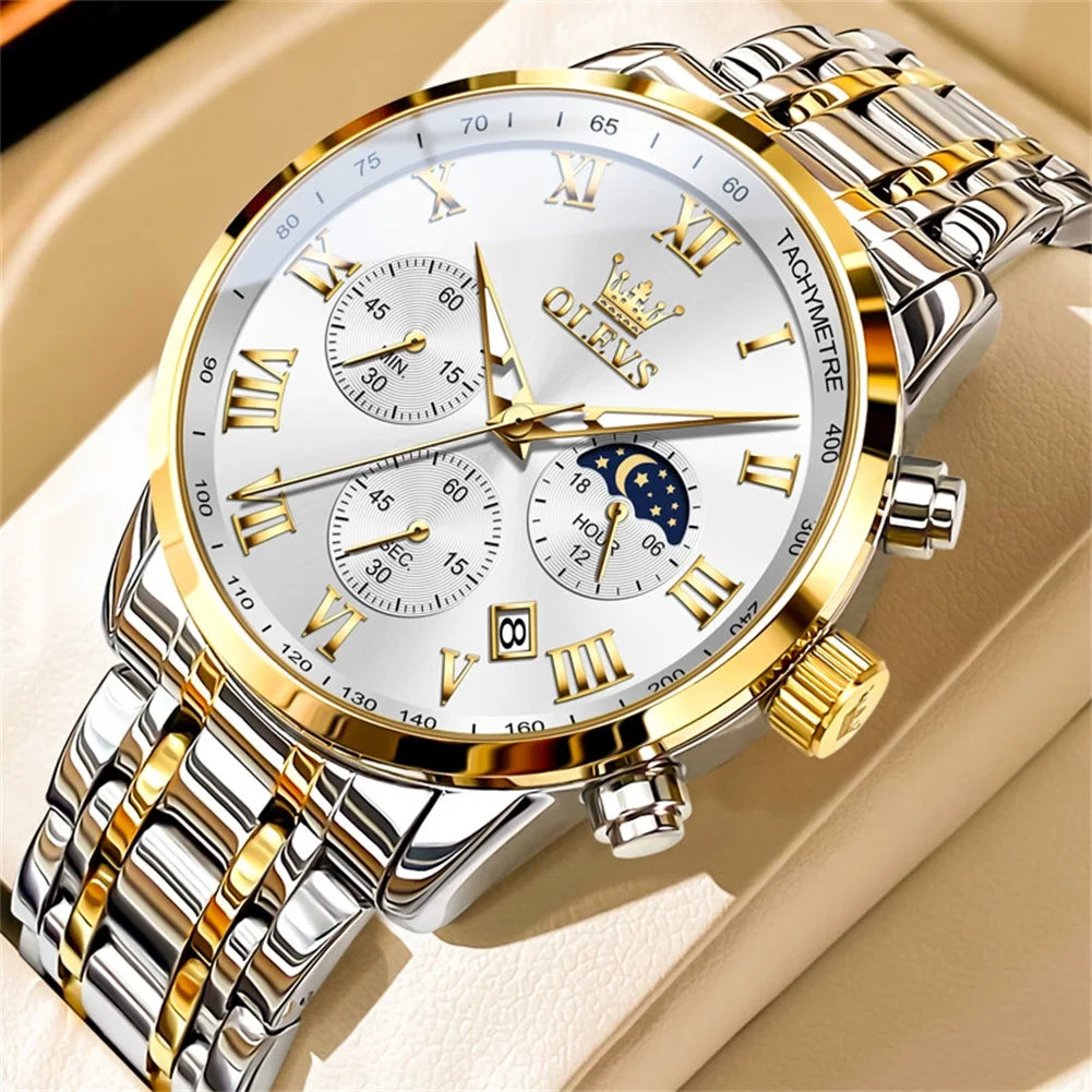 OLEVS 5529 Chronograph Watch – Waterproof Stainless Steel Luminous Sports Watch for Men