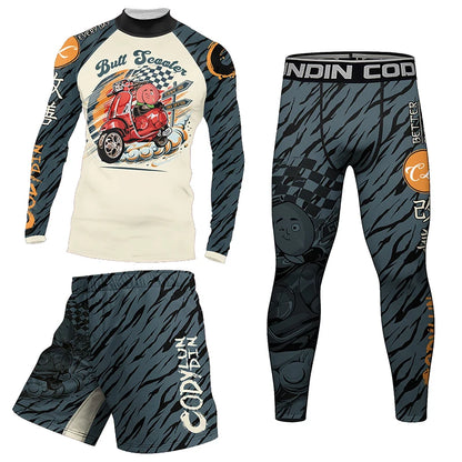 Cody Men’s 4‑Piece Gym Training Set – Compression Leggings, Thermal Shorts & Rash‑Guard Sportswear