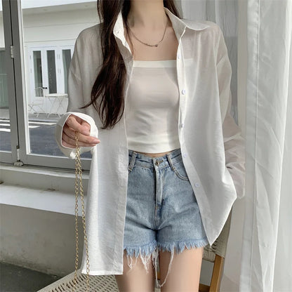 Women's Lightweight Long-Sleeve Shirt | Loose Korean-Style Single-Breasted Blouse Kara