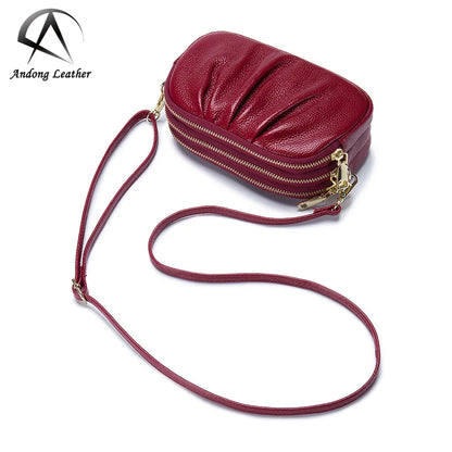 Women Genuine Cow Leather Shoulder Bag Simple Cowhide Large Phone Pocket Sling Bag Nelly