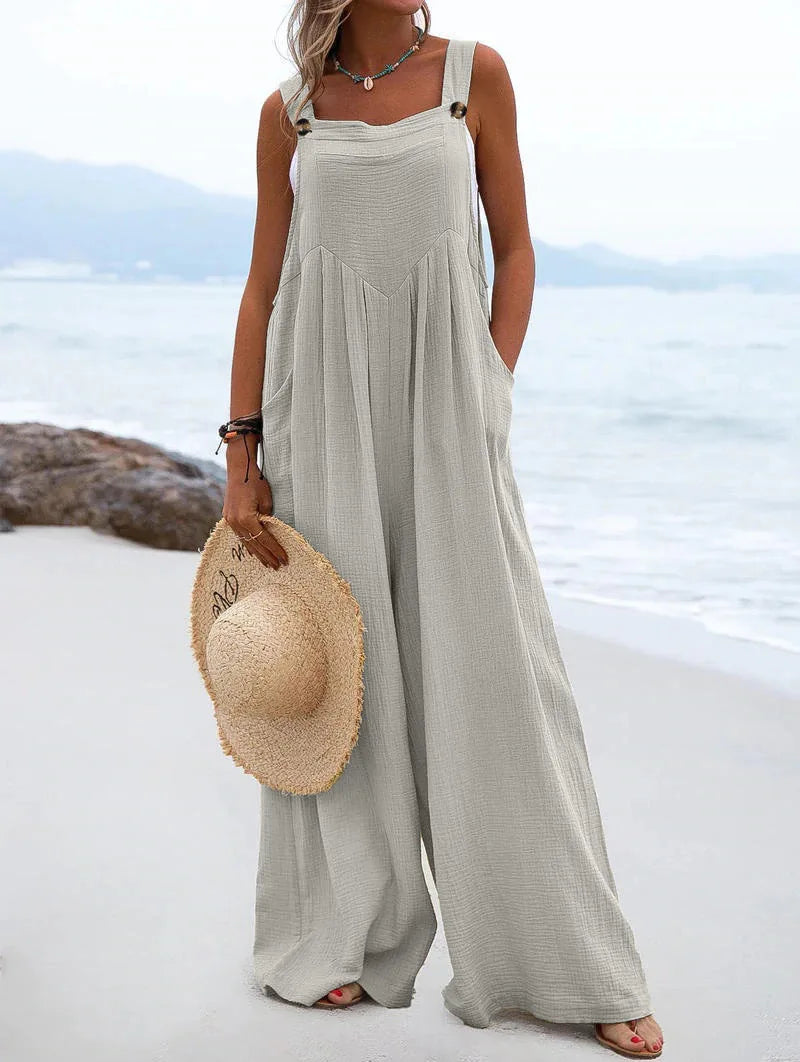 Women's Wide-Leg Overalls | Casual Cotton Linen Baggy Jumpsuit Shaina