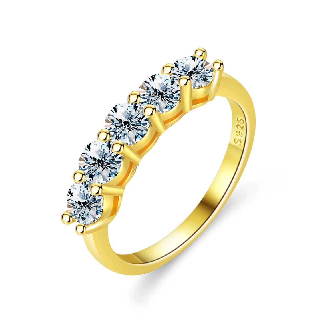925 Sterling Silver 18K Gold Plated Moissanite Ring – 5-Stone 0.3ct Diamond Tennis Eternity Band for Engagement | Fine Jewelry Judith