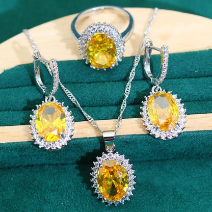 925 Sterling Silver Women's Jewelry Set – Classic Zircon Earrings, Necklace, Pendant & Ring | Bridal Wedding Party & Dating Gift Josiane