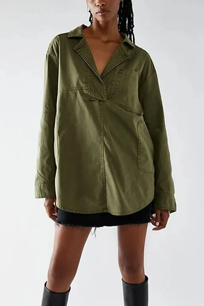 Trendy Women's Slim Fit Denim Shirt - Long Sleeve Lapel Casual Style Meghan