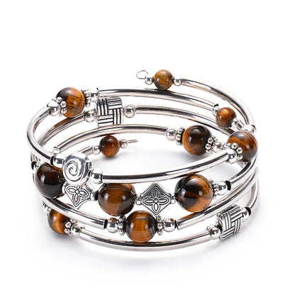 Fashion Charm Natural Stone Beaded Bracelet – Turquoise Crystal Multilayer Spiral Memory Wrap Bangle for Women Helena