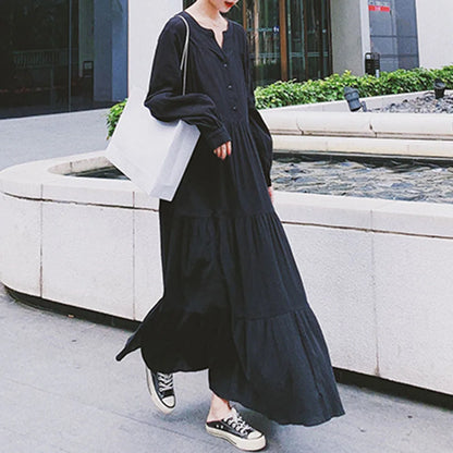 Retro Lantern Sleeve Women's Dress – Long Sleeve, Large Swing Design for a Vintage Look