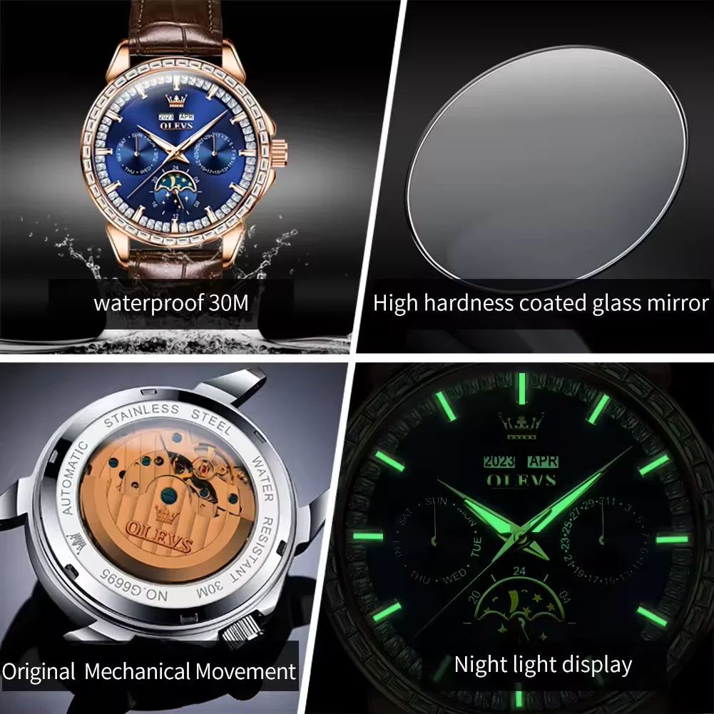 OLEVS 6695 Men's Luxury Watch - Automatic Mechanical, Waterproof, Business Dress Style