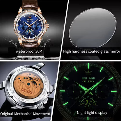OLEVS 6695 Men's Luxury Watch - Automatic Mechanical, Waterproof, Business Dress Style