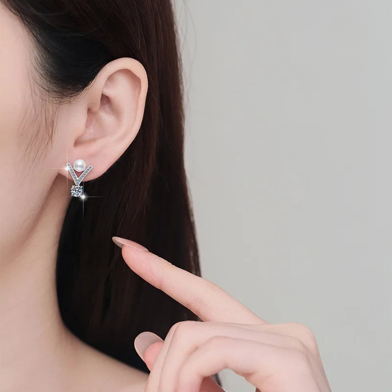 S925 Sterling Silver Moissanite & Pearl Jewelry Set – 0.5ct D Color VVS1 Earrings & Necklace for Women Yna