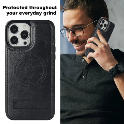 Luxury Leather Strong Magnetic Wireless Charging Mobile Case for iPhone 15 14 12 Pro Max Kickstand Phone Case