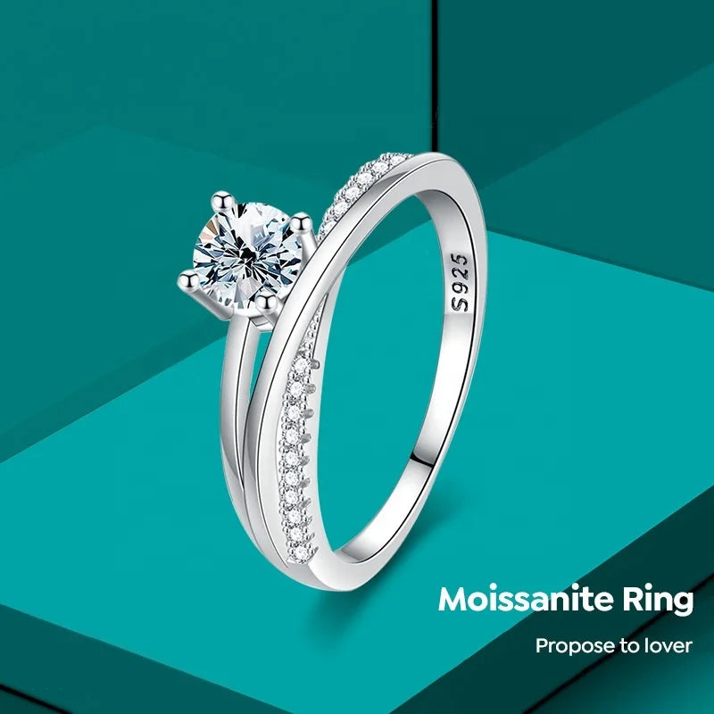 925 Sterling Silver Luxury X-Shape Moissanite Ring – Full Eternity Solitaire Wedding Jewelry for Women