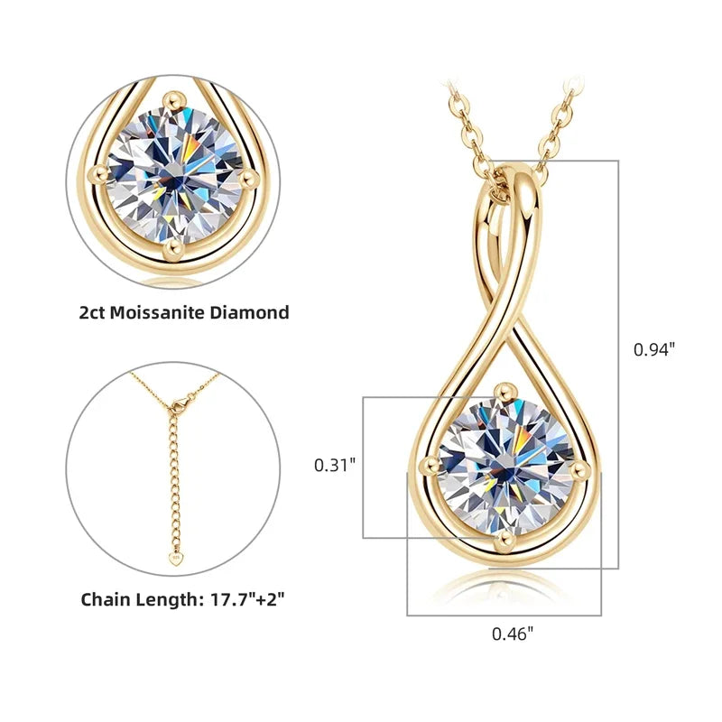 Romantic 18K Gold Plated Moissanite Pendant Necklace – Classic Four-Claw Design, S925 Sterling Silver for Women