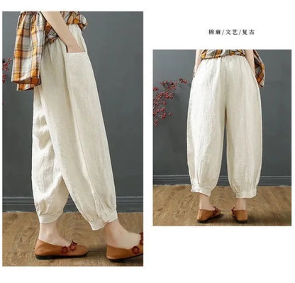 Women's Cotton Linen Bloomers | Summer Loose-Fit Capris & Casual Literature Style Kyla