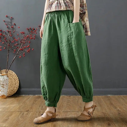 Women's Cotton Linen Bloomers | Summer Loose-Fit Capris & Casual Literature Style Kyla