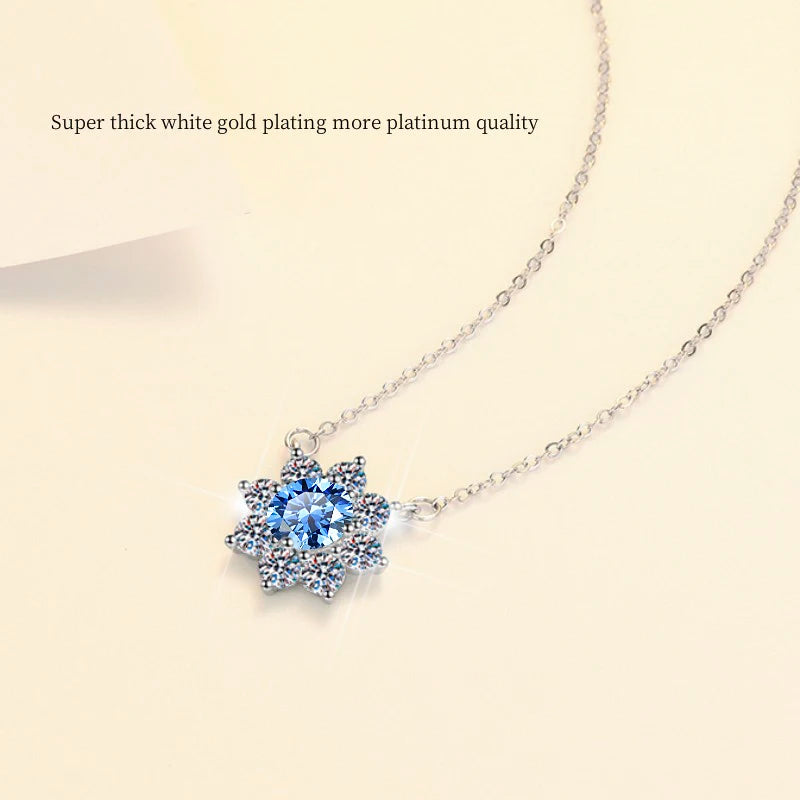 Luxury Jewelry: Sunflower 1CT Blue VVS1 Moissanite Pendant Necklace in S925 Sterling Silver – GRA Certified Women’s Gift
