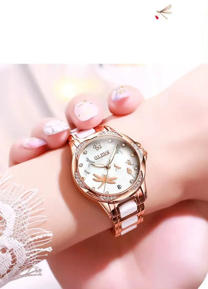 OLEVS 6610 Women's Luxury Mechanical Watch - Top Brand, Automatic Movement, Ceramic & Stainless Steel Band, Korean Style Reloj