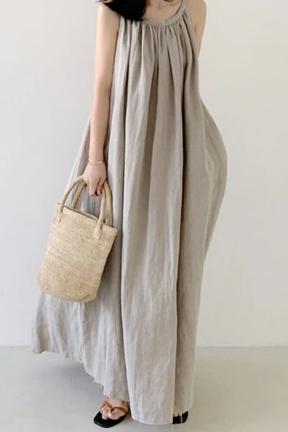 Summer Retro Cotton Linen A-Line Dress | Sleeveless Korean Style Casual Women's Fashion Lavender