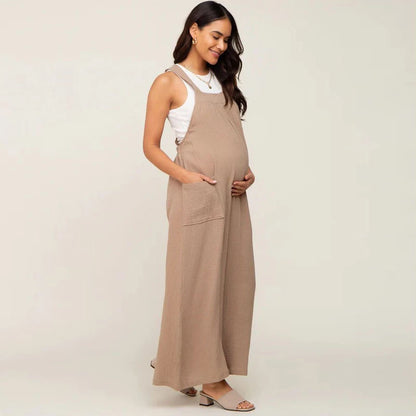 Maternity Overalls for Pregnant Women - Loose Wide-Leg Jumpsuit with Sleeveless Straps & Pockets | Casual Pregnancy Outfit Patricia