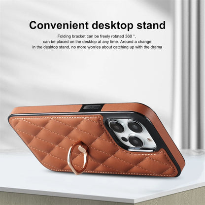 Luxury Leather Phone Case with Rotating Metal Ring | Shockproof Cover for iPhone 14, 13, 12, 11 Pro Max