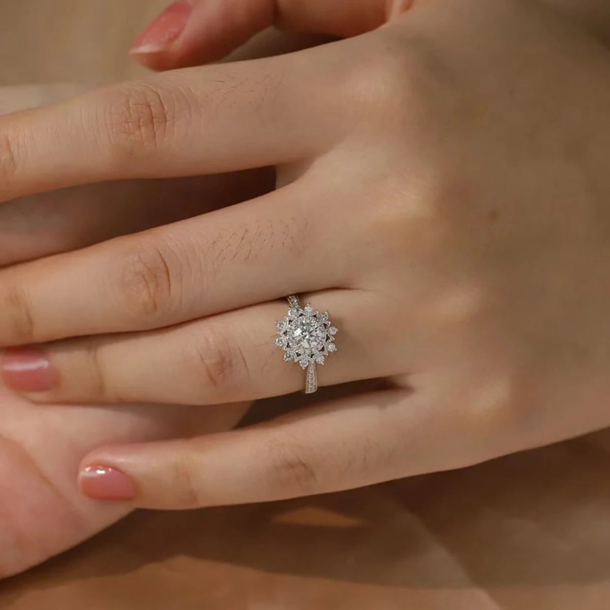 0.5 Carat Certified Moissanite Sunflower Ring – 925 Sterling Silver Wedding Jewelry for Women Joyce