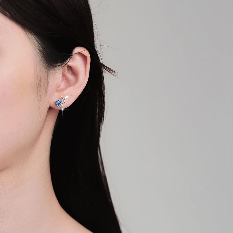 Fine Jewelry | 0.5Ct×2 Round Blue Moissanite Angel Wing Earrings | GRA Certified S925 Sterling Silver Studs for Women Jen