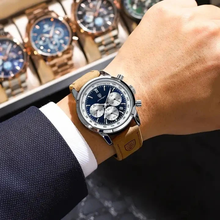 POEDAGAR 921 Top Brand Luxury Man Watch Waterproof Chronograph Luminous Date Wristwatch for Men Quartz Leather Men's Watches Sylvain