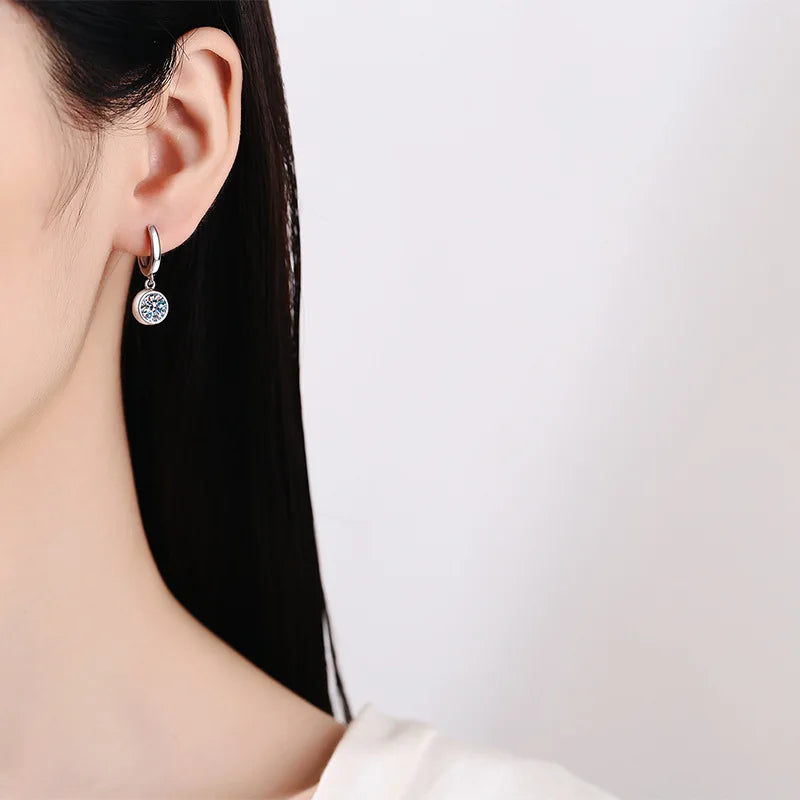 Unisex S925 Sterling Silver Earrings | 1 Carat D-Color Moissanite Floral Gold-Plated Charm Stud Hoops | Perfect for Anniversaries Leticia