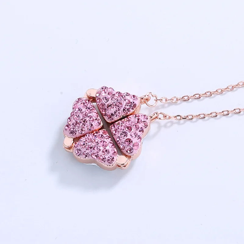 925 Sterling Silver Magnetic Four-Leaf Clover Necklace – Heart-Shaped Pendant Love Jewelry for Women and Girls Gift Cimorene