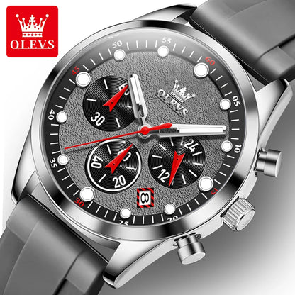 OLEVS 5602 Chronograph Sport Quartz Watch - Fashion Wine Barrel Case, Silicone Strap, Unisex Design for Men and Women