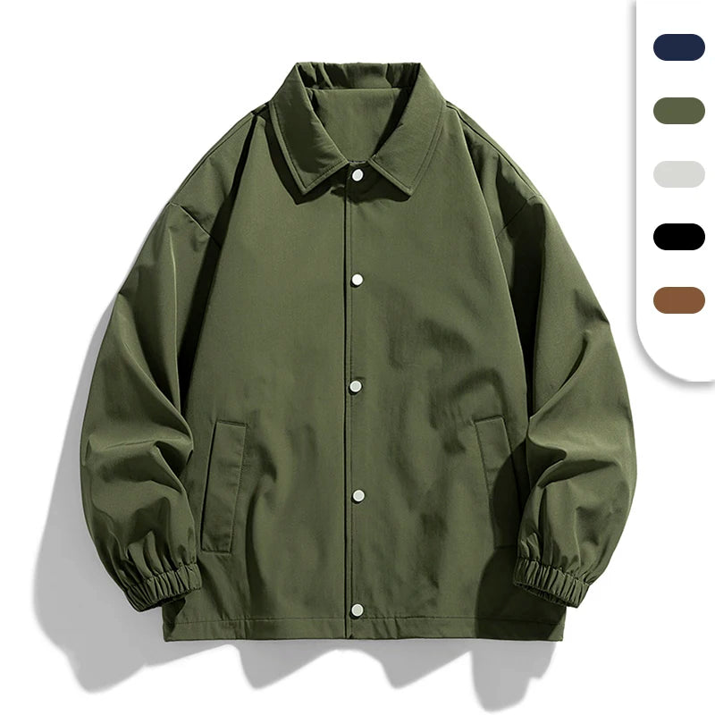 Polyester Windbreaker Jacket | Unisex Loose Fit Lapel Collar Plain Coach Jackets Darcy