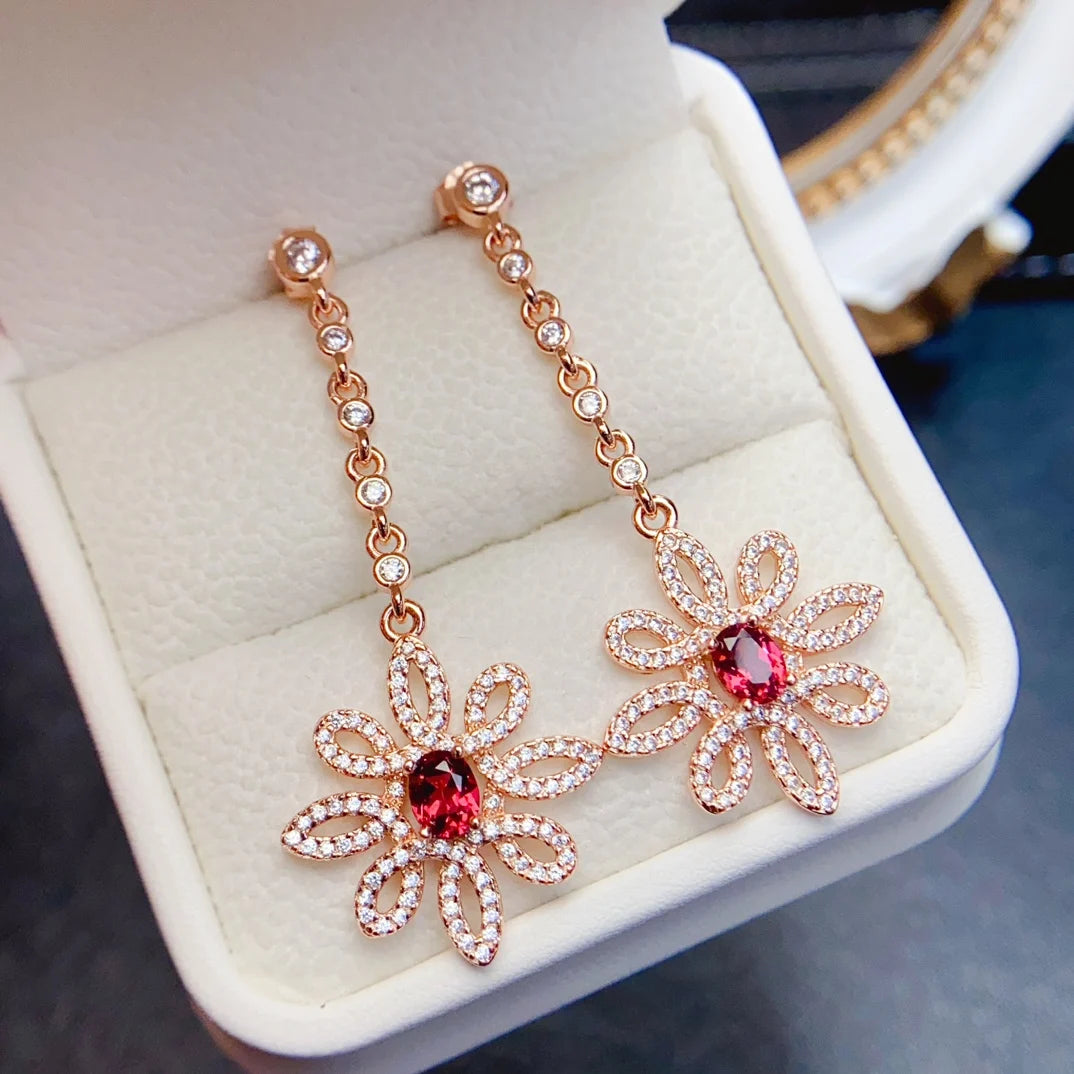 925 Sterling Silver Natural Garnet Earrings – Wholesale Gemstone Jewelry for Women | Handmade Red Crystal Birthstone Earrings