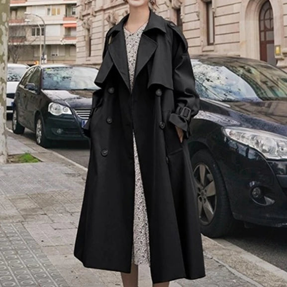 Women's Medium to Long Windbreaker - Korean-Style Loose Casual Coat for Spring & Autumn Cinder