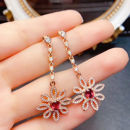 925 Sterling Silver Natural Garnet Earrings – Wholesale Gemstone Jewelry for Women | Handmade Red Crystal Birthstone Earrings