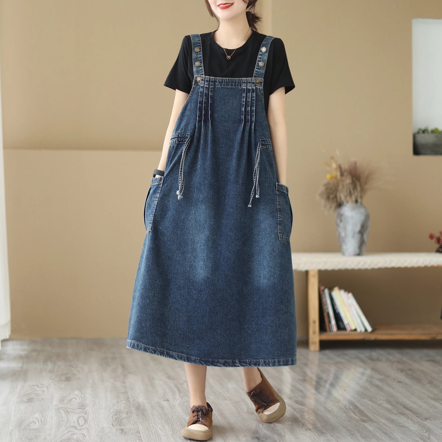 Summer Retro Slimming Camisole Dress | Women's Drawstring Waist Overall Style Dress Aila